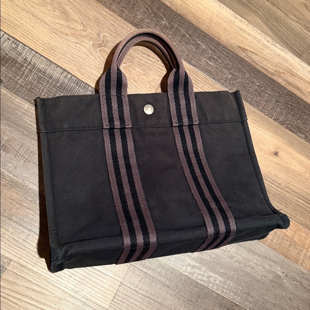 HERMÈS Tote Fourre Tout Toile PM Gray Canvas Authentic - Picture 2 of 12